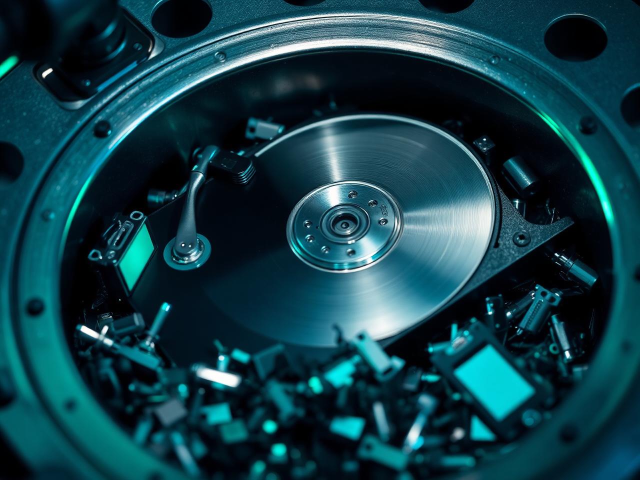 Hard drive being shredded for secure data destruction